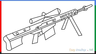 How to draw Barrett M82 Sniper Rifle step by step for beginners