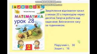 Математика 2 клас Урок 28с 36 Закріплення віднімання чисел в межах 20 з переходом через десяток.