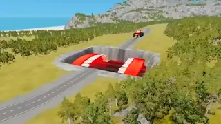 Giant Pit With Mouth VS HUGE & TINY PIXAR CARS! BeamNG Drive Battle! - 2000 cars