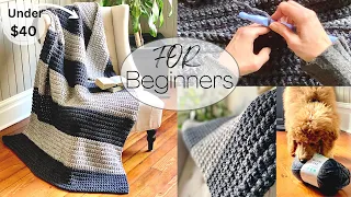 Easy beginner single crochet blanket 🧶 | How to crochet a blanket step by step 🧶