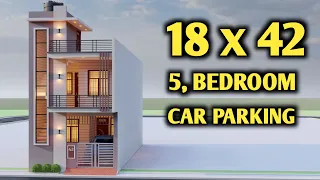 18x42 5 Bedroom car Parking House Design,3D Duplex House Elevation,Small House Plan