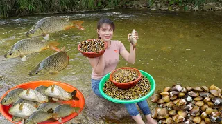 Harvest season of mussels and stream fish | bring to market to sell | Em Tên Toan