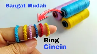 CARA MEMBUAT CINCIN DARI BENANG JAHIT - How to Macrame a Ring With the Basic Trellis Pattern