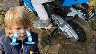 Power Wheels motorbike get stuck in the mud