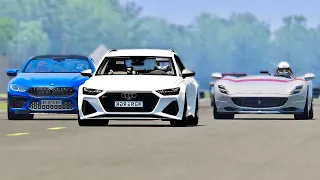 Audi RS6 2020 vs BMW M8 2020 vs Ferrari SP1 Monza - Top Gear Track