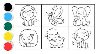 Learn How to Draw and Paint Safari Animals - lion, elephant, sheep, monkey for Kids & Toddlers