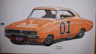 رسم سيارة دودج تشارجر Drawing car dodge charger general lee