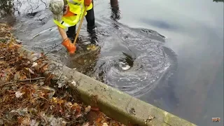 Unclogging Massive Lake Drain, Worst Clog I Have Ever Seen, Whirlpools Massive