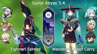 C0 Tighnari Spread and C0 Wanderer Hyper Carry - Spiral Abyss 3.4 Floor 12 Genshin Impact