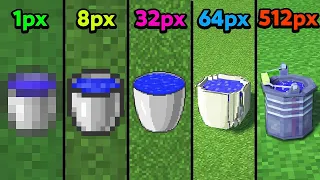 water bucket 1px vs 8px vs 16px vs 64px vs 256px