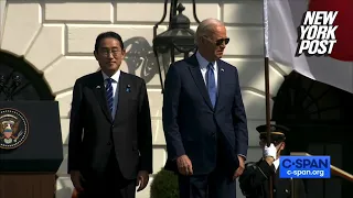 Biden mocked for shuffling around White House lawn with dazed look during Japanese PM ceremony