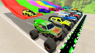 Cars vs Slide and Colors with Portal Trap - Monster Trucks vs Speed Bumps Fail  | HT Gameplay Crash