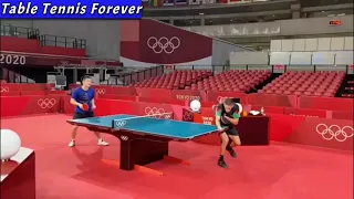 Fan Zhendong warming up with Marcos Freitas (Tokyo Olympics 2021)