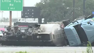 IH-45 closed after 18-wheeler fuel truck catches fire after crash | Houston traffic update