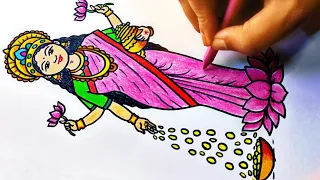 Lakshmi Mata Drawing | Very Easy Lakshmi Drawing | Laxmi Drawing Easy Step By Step