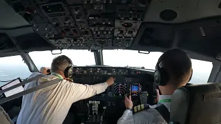 Full B737 cockpit view off from pushback, taxi to takeoff from Amsterdam Schiphol (4K)