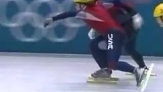 Apolo Ohno takes down Ahn Hyun-Soo in 2002 Olympics