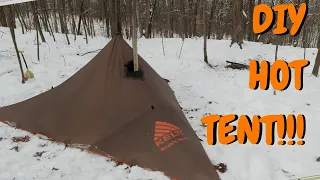 EASY DIY HOT TENT!!! Solo Backpacking Winter Camping with my DIY Tarp Hot Tent and Lightweight Stove