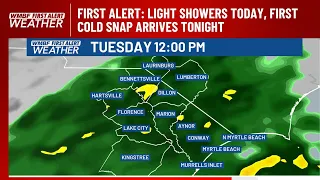 FIRST ALERT: Light showers today, first cold snap arrives tonight