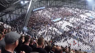 Marseille vs Frankfurt  After the game  Retarded OLM fan with bad aim shoots pyro on Their Own Fans