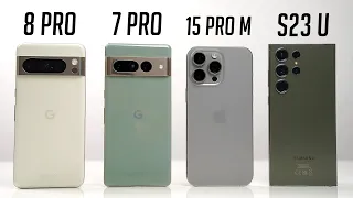 Google Pixel 8 Pro vs 7 Pro vs Apple iPhone 15 Pro Max vs Samsung Galaxy S23 Ultra - Benchmark