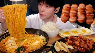 ASMR MUKBANG korean food, FIRE TOFU NOODLES, MUSHROOM, SAUSAGE, EGG, recipe ! eating