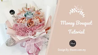 How to make Money Rose with dried flowers bouquet || Money Bouquet Tutorial || 玫瑰钱花束教程 || 有钱花 钱币折花