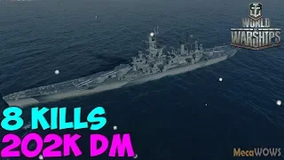 World of WarShips | Georgia | 8 KILLS | 202K Damage -  Replay Gameplay 4K 60 fps