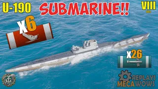 SUBMARINE U-190 6 Kills & 155k Damage | World of Warships Gameplay
