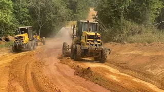 PATROLAMENTO DE ESTRADAS COM TRÊS MOTONIVELADORAS #maquinas #trabalho #newholland