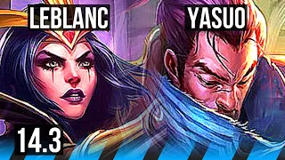 LEBLANC vs YASUO (MID) | 7/0/2, Godlike | NA Grandmaster | 14.3