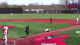 Catcher Tries To Blow Ball Foul To Save a Run