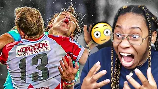 AMERICAN REACTS TO RUGBY BIGGEST HITS & TACKLES!!