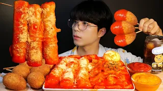 GIANT TTEOKBOKKI+CORN DOG! 치즈 추가 가래떡볶이+핫도그=망할 수 없는 조합ㅠㅠㅠㅠ! ASMR MUKBANG EATING SHOW!