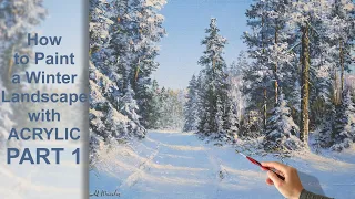 1 PART How to Paint a Winter Landscape. Acrylic Painting | Акриловая живопись, зимний пейзаж Часть 1