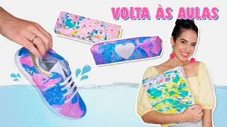 DIY MATERIAL ESCOLAR EMBAIXO D’ÁGUA: estojo, fichário, tênis | Paula Stephânia