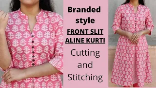 A Line Collar Neck Kurti Cutting and Stitching | Designer Front Open Kurti Cutting and Stitching