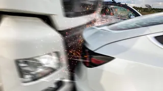 TESLA SMASHED BY SEMI TRUCK ON THE GERMAN AUTOBAHN