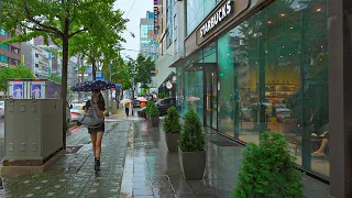 Walk Through a Rainy Alley in Apgujeong Seoul Korea | Rain Ambience Sounds 4K HDR