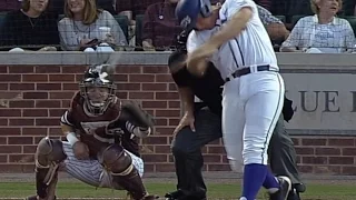 Catcher helmet EXPLODES when hit by foul ball - CWS 2016