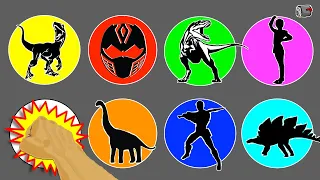 🦖 DINOSAURS vs POWER RANGERS Spinning Wheel Slime Game w/ T-Rex, Spinosaurus +