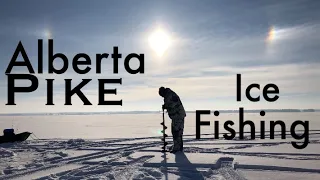 Alberta Pike Ice Fishing In The Middle Of A Huge Lake