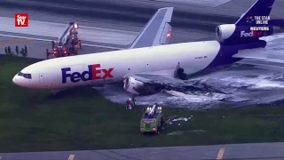 FedEx plane catches fire in Florida, pilots escape