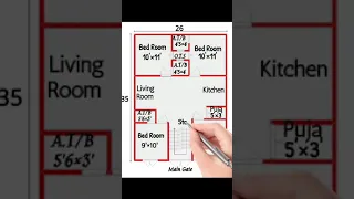 26×35 house plan || 2D home plan 26× 35 #shorts