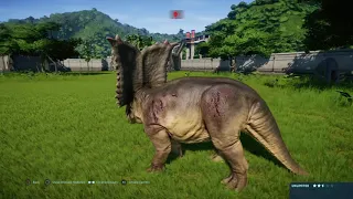 Jurassic World Evolution: Tyrannosaurus rex vs Chasmosaurus herd (Base Genome) (Part 1)