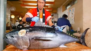 Japanese Street Food - BLUEFIN TUNA CUTTING SHOW & SUSHI / SASHIMI MEAL