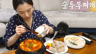 Real Mukbang:) Can you understand eating spicy tofy stew that is too hot?