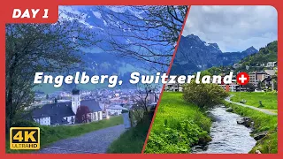 DAY 1 🇨🇭 Engelberg, Switzerland 🇨🇭 Relaxing walk in the rain (4K)