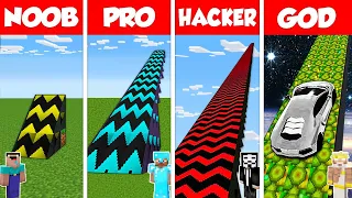 Minecraft Battle: NOOB vs PRO vs HACKER vs GOD: SUPER RAMP SPRINGBOARD BUILD CHALLENGE / Animation