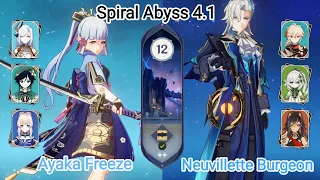 C0 Ayaka Freeze & C0 Neuvillette Burgeon - Spiral Abyss 4.1 - Floor 12 9 star Genshin Impact